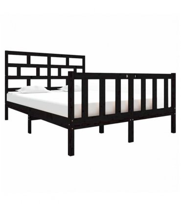 vidaXL Bed Frame | Black | Solid pine wood | 135x190 cm | Durable | Bed Frame — Size: 135 x 190 cm