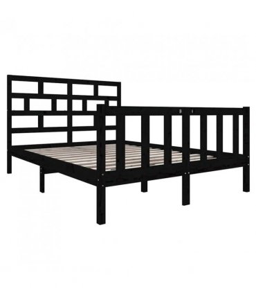vidaXL Bed Frame | Black | Solid pine wood | 135x190 cm | Durable | Bed Frame — Size: 135 x 190 cm