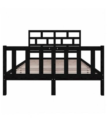 vidaXL Bed Frame | Black | Solid pine wood | 135x190 cm | Durable | Bed Frame — Size: 135 x 190 cm