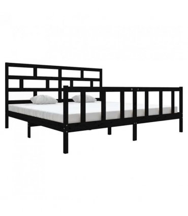 3101372 vidaXL Bed Frame without Mattress Black Solid Wood 200x200 cm (810106+814218) — Size: 200 x 200 cm