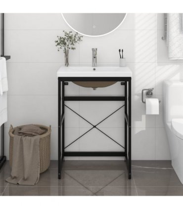 vidaXL Bathroom Washbasin Frame with Built-in Basin Black Iron — Size: 59 x 38 x 83 cm