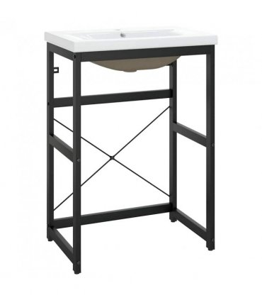 vidaXL Bathroom Washbasin Frame with Built-in Basin Black Iron — Size: 59 x 38 x 83 cm