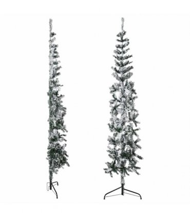vidaXL Slim Artificial Half Christmas Tree with Flocked Snow 240 cm — Colour: white and green