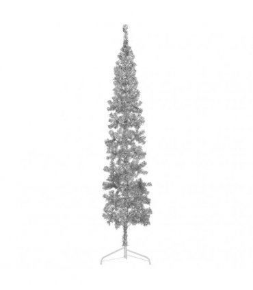 vidaXL Slim Artificial Half Christmas Tree with Stand Silver 240 cm