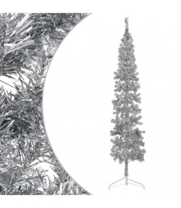 vidaXL Slim Artificial Half Christmas Tree with Stand Silver 240 cm