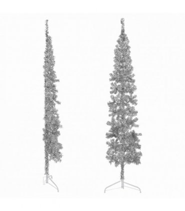 vidaXL Slim Artificial Half Christmas Tree with Stand Silver 240 cm