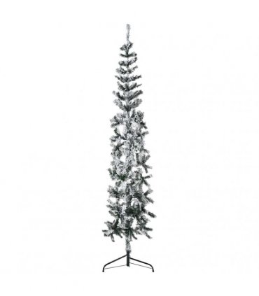 vidaXL Slim Artificial Half Christmas Tree with Flocked Snow 180 cm — Colour: white and green