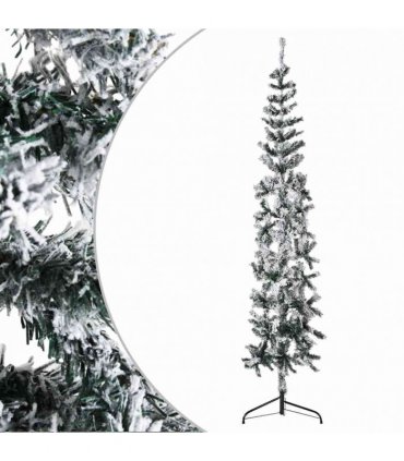 vidaXL Slim Artificial Half Christmas Tree with Flocked Snow 180 cm — Colour: white and green