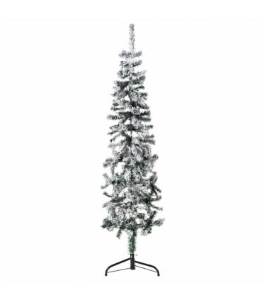 vidaXL Slim Artificial Half Christmas Tree with Flocked Snow 150 cm — Colour: white and green