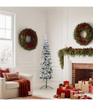 vidaXL Slim Artificial Half Christmas Tree with Flocked Snow 150 cm — Colour: white and green