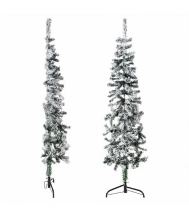 vidaXL Slim Artificial Half Christmas Tree with Flocked Snow 150 cm — Colour: white and green