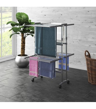 vidaXL 2-Tier Laundry Drying Rack with Wheels Silver 60x70x106 cm — Size: 60 x 70 x 106 cm