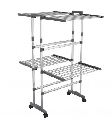 vidaXL 2-Tier Laundry Drying Rack with Wheels Silver 60x70x106 cm — Size: 60 x 70 x 106 cm