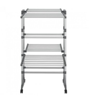 vidaXL 2-Tier Laundry Drying Rack with Wheels Silver 60x70x106 cm — Size: 60 x 70 x 106 cm