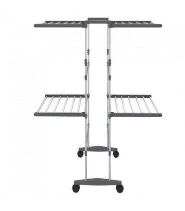 vidaXL 2-Tier Laundry Drying Rack with Wheels Silver 60x70x106 cm — Size: 60 x 70 x 106 cm