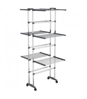 vidaXL 3-Tier Laundry Drying Rack with Wheels Silver 60x70x129 cm — Size: 60 x 70 x 129 cm