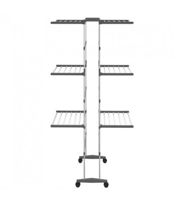 vidaXL 3-Tier Laundry Drying Rack with Wheels Silver 60x70x129 cm — Size: 60 x 70 x 129 cm