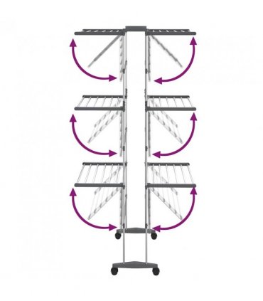 vidaXL 3-Tier Laundry Drying Rack with Wheels Silver 60x70x129 cm — Size: 60 x 70 x 129 cm