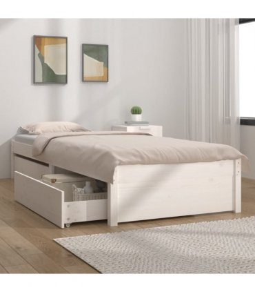 vidaXL Bed Frame without Mattress with Drawers White Small Single — Size: 75 x 190 cm