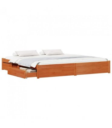vidaXL Bed Frame with Drawer Wax Brown 180 x 200 cm Solid Pine Wood