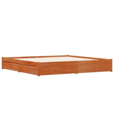 vidaXL Bed Frame with Drawer Wax Brown 180 x 200 cm Solid Pine Wood