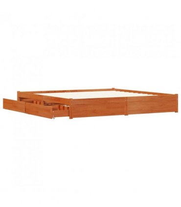 vidaXL Bed Frame with Drawer Wax Brown 180 x 200 cm Solid Pine Wood