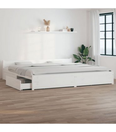 vidaXL Bed Frame without Mattress with Drawers White Super King — Size: 180 x 200 cm