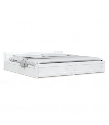vidaXL Bed Frame without Mattress with Drawers White Super King — Size: 180 x 200 cm