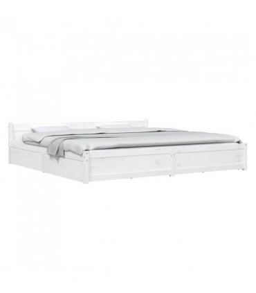 vidaXL Bed Frame without Mattress with Drawers White Super King — Size: 180 x 200 cm