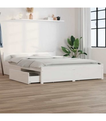 3103560 vidaXL Bed Frame without Mattress with Drawers White 140x200 cm (815045+815000) — Size: 140 x 200 cm