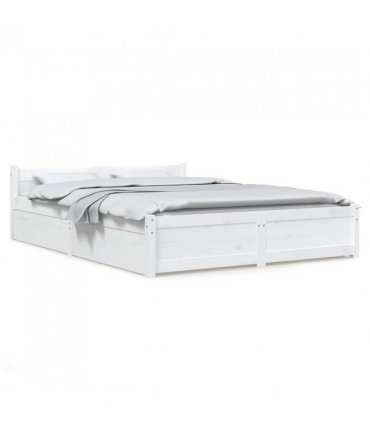 3103560 vidaXL Bed Frame without Mattress with Drawers White 140x200 cm (815045+815000) — Size: 140 x 200 cm