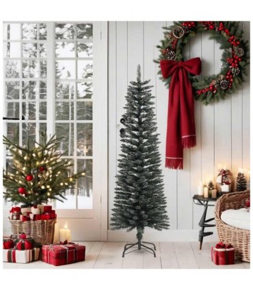 vidaXL Artificial Slim Christmas Tree with Stand Green 150 cm PVC — Model: without led