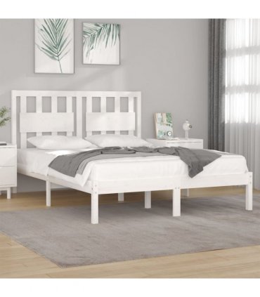 vidaXL Bed Frame | White | Solid Pine Wood | Double | Bed Frame | Rectangular — Size: 200 x 200 cm
