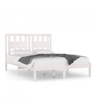 vidaXL Bed Frame without Mattress White Solid Wood Double — Size: 135 x 190 cm