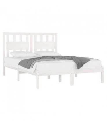 vidaXL Bed Frame without Mattress White Solid Wood Double — Size: 135 x 190 cm