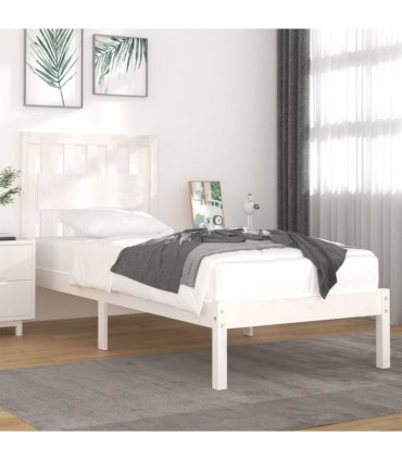 vidaXL Bed Frame | White | Solid pine wood | 90x200 cm | Decorative Inlays — Size: 90 x 200 cm
