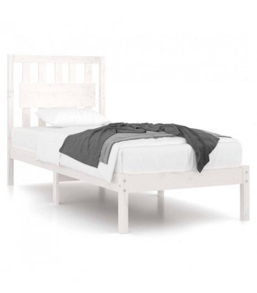 vidaXL Bed Frame | White | Solid pine wood | 90x200 cm | Decorative Inlays — Size: 90 x 200 cm