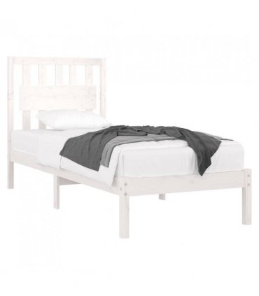 vidaXL Bed Frame | White | Solid pine wood | 90x200 cm | Decorative Inlays — Size: 90 x 200 cm