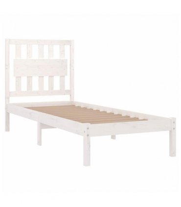 vidaXL Bed Frame | White | Solid pine wood | 90x200 cm | Decorative Inlays — Size: 90 x 200 cm