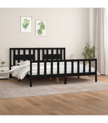 vidaXL Bed Frame without Mattress Black Solid Wood Pine 200x200 cm — Size: 200 x 200 cm