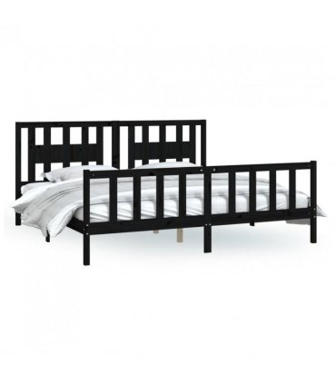 vidaXL Bed Frame without Mattress Black Solid Wood Pine 200x200 cm — Size: 200 x 200 cm
