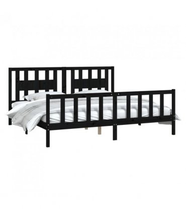 vidaXL Bed Frame without Mattress Black Solid Wood Pine 200x200 cm — Size: 200 x 200 cm