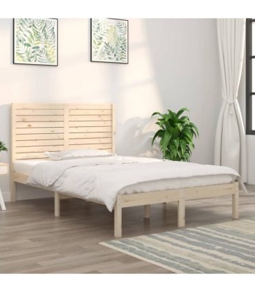 vidaXL Bed Frame without Mattress 135x190 cm Double Solid Wood — Colour: natural, Size: 135 x 190 cm
