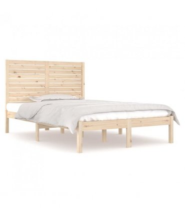vidaXL Bed Frame without Mattress 135x190 cm Double Solid Wood — Colour: natural, Size: 135 x 190 cm