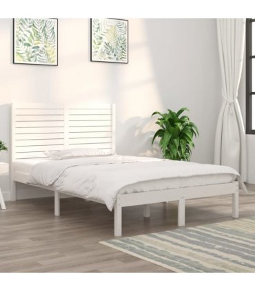 vidaXL Bed Frame without Mattress White 135x190 cm Double Solid Wood — Size: 135 x 190 cm