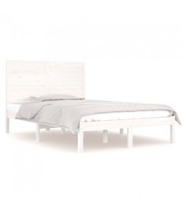 vidaXL Bed Frame without Mattress White 135x190 cm Double Solid Wood — Size: 135 x 190 cm