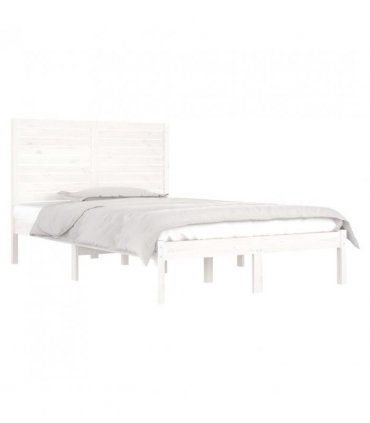 vidaXL Bed Frame without Mattress White 135x190 cm Double Solid Wood — Size: 135 x 190 cm