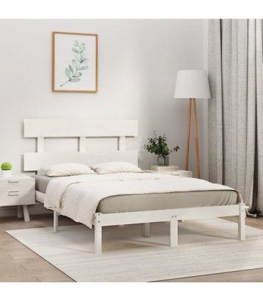 vidaXL Bed Frame | White | Solid pinewood | Double | Bed Frame | Rectangular — Size: 200 x 200 cm