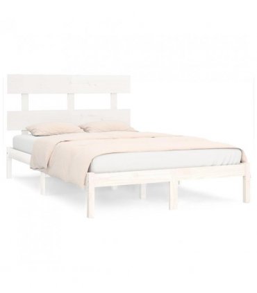 vidaXL Bed Frame | White | Solid pinewood | Double | Bed Frame | Rectangular — Size: 200 x 200 cm