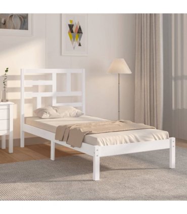 vidaXL Bed Frame | White | Pine wood, Plywood | Single | Durable | Bed Frame — Size: 100 x 200 cm